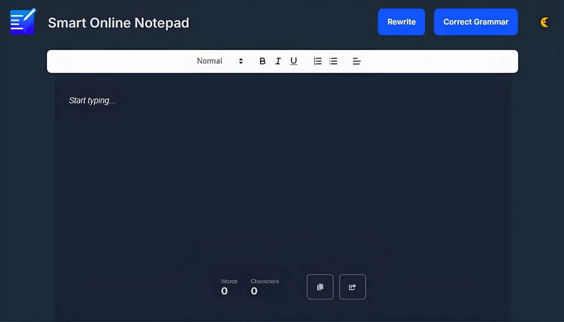 Smart Online Notepad Interface